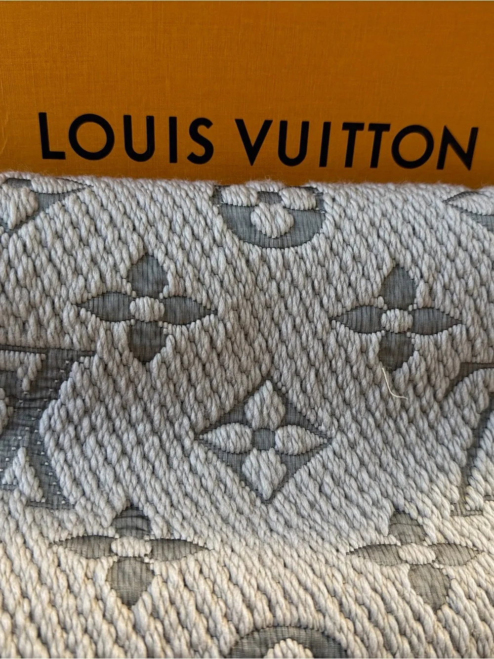 Louis Vuitton Light Gray Monogram Textured Scarf